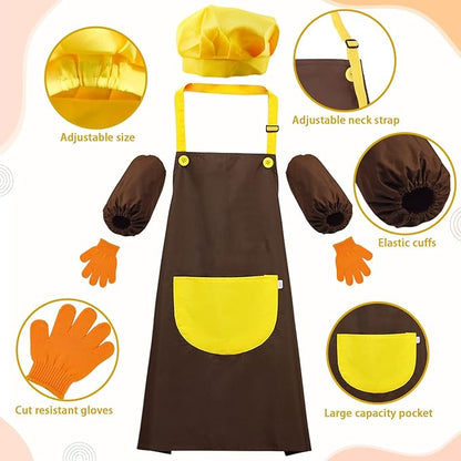 RISICULIS 21 Pieces Toddler Knife, Kids Knife Set Includes Wood Kids Safe Knifes, Plastic Toddler Knifes, Cutting Board, Apron, Chef Hat, Y Peeler, Crinkle Cutter, Cake Scraper