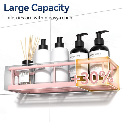 YASONIC Shower Caddy Adhesive, No Drill Bathroom Shower Organizers, with Removable Hooks, Rust Proof Shower Shelves, Wall-Mounted Shower Holder, Pink, 2 Pack