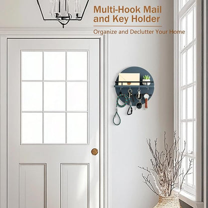 dreampossible Key Holder for Wall Decorative with Shelf and Hooks, Mail Organizer Wall Mount with Sunglasses Holder, Circular Design Entryway Key Rack Hanger, Rustic Home Decor