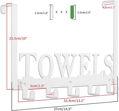 Kuhome Towel Hooks Over The Door Hooks Hangers Wall Mount Towel Rack Towel Holder for Bathroom, Storage Coat Hooks for Home Decor Metal Organizer for Towel Clothes Bag Robe(White)