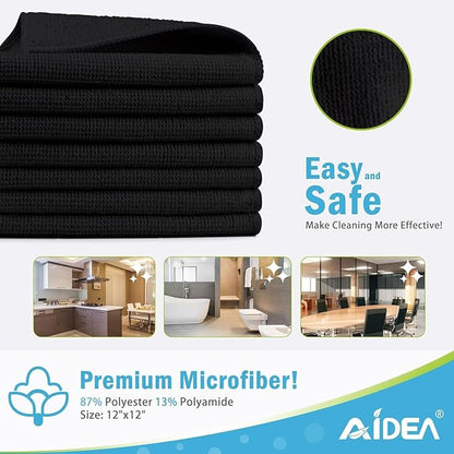 AIDEA Microfiber Cleaning Cloth-400PK, Soft Microfiber Towels for Cars, Absorbent Cleaning Rags, Lint-Free Streak-Free Wash Cloths for House, Kitchen, Window(12in.x12in), Black
