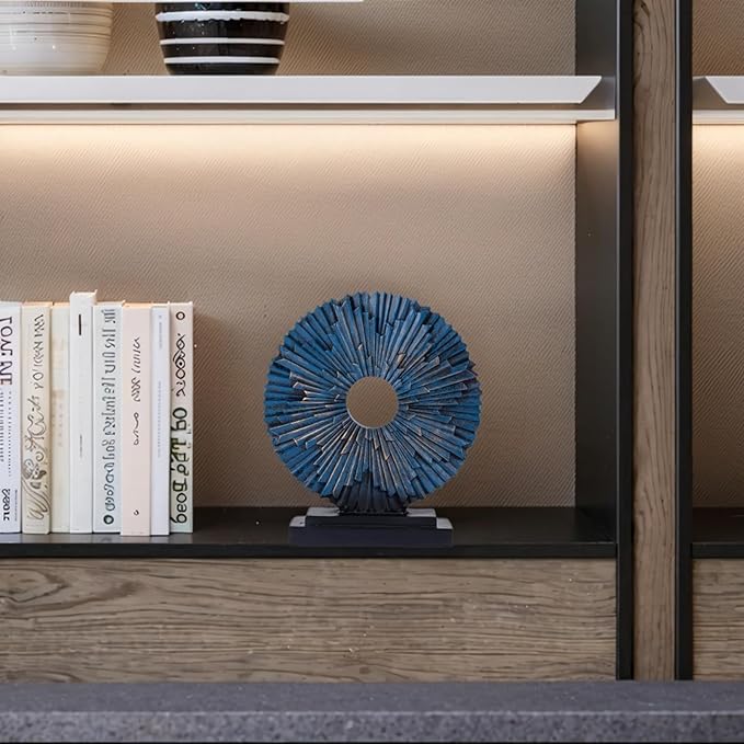 HODESumPure Gold Luxury Round Decorative Sculpture Statue Above Cabinet Home Decorations for Living Room Kitchen Fireplace Mantel Office Bookshelf Table Top Home Decor Accents (Blue S)