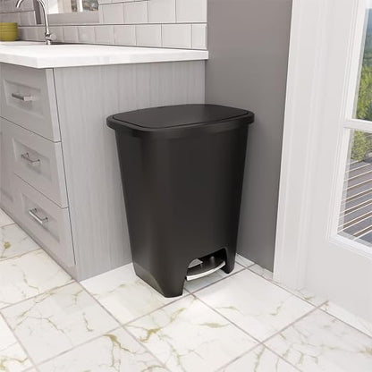 Glad Premium 20 Gallon Trash Can with Clorox Odor Protection | Plastic Kitchen Waste Bin | Hands Free with Stainless Steel Foot Pedal and Garbage Bag Rings, Black