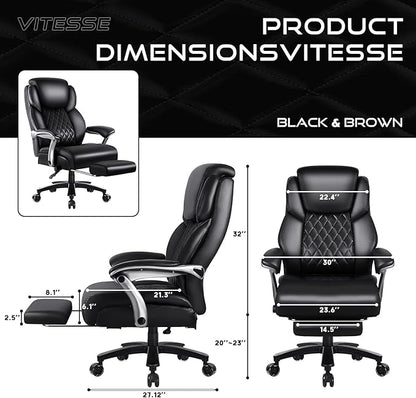 VITESSE Big and Tall Office Chair with Footrest and Lifting Headrest,Leather Chair for Heavy People,Executive Office Chair,Adjustable Lumber Support 600LBS