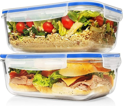Razab 1860ml / 63 Oz (Pack of 02) Large Glass Food Storage Containers with Airtight Lids, Ideal for Baking, Storing Food, Vegetables & Fruits, BPA Free & Leakproof - Microwave, Oven Safe