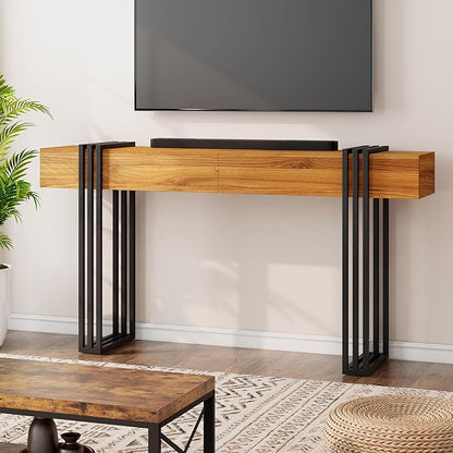 63 Inch Long Console Table, Industrial Sofa Table Behind The Couch Rectangular Entryway Table for Entrance Hallway Living Room, Rustic Brown
