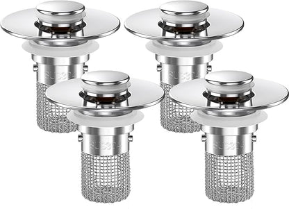Sink Stopper Hair Catcher, Pop-up Sink Drain Strainer with Removable Stainless Steel Strainer Basket Hair Catcher, Bathroom Sink Strainer for Bathroom Sink Stopper Replacement(4PCS)