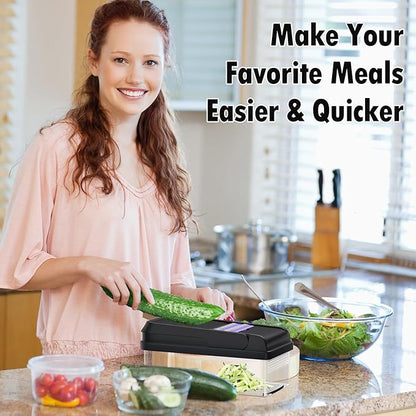 SpaceHacks 15-in-1 Vegetable Chopper, Kitchen Gadgets with 10 Blades, Veggie, Food, Onion Chopper, Cucumber Slicer, Versatile Mandoline, Includes Egg Separator & Finger Guard, Purple