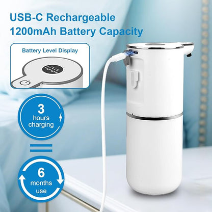 OHIFAST 2 Pack Automatic Foaming Soap Dispenser Touchless, USB Rechargeable Smart Hand Soap Dispenser, 6-Level Adjustable, 12.8oz/380mL Wall Mount for Bathroom Kitchen Dish Soap-White