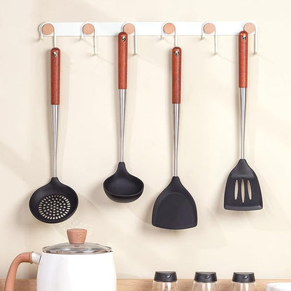 FJNATINH Silicone Spatula - Turner - Ladle - Skimmer Set Wok Utensil Set,Stainless Steel Non Stick Heat-Resistant Cooking Utensils BPA Free Kitchen Tools Cookware Wooden Handle, Pack of 4