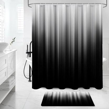 4 Pcs Grey and Black Gradient Shower Curtain Set with Rugs and Toilet Lid Cover, Modern Simple Waterproof Fabric Bathroom Set, Ombre Stripe Gothic Abstract Bathroom Decor Set Accessories
