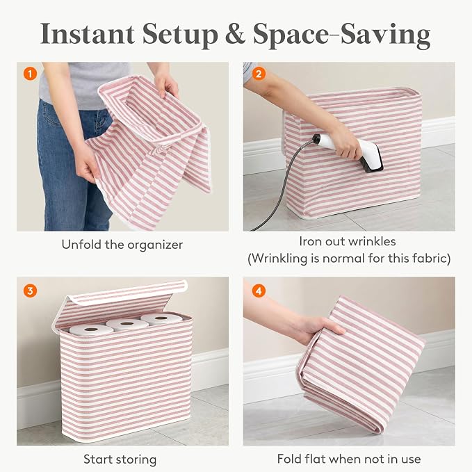 Lifewit 22L Toilet Paper Storage Holder for 9 to 12 Rolls, Foldable Fabric Toilet Paper Basket with Lid, Freestanding Bathroom Tissue Storage and Organization for TP, Towels and Toiletries, Pink