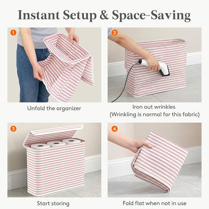 Lifewit 22L Toilet Paper Storage Holder for 9 to 12 Rolls, Foldable Fabric Toilet Paper Basket with Lid, Freestanding Bathroom Tissue Storage and Organization for TP, Towels and Toiletries, Pink