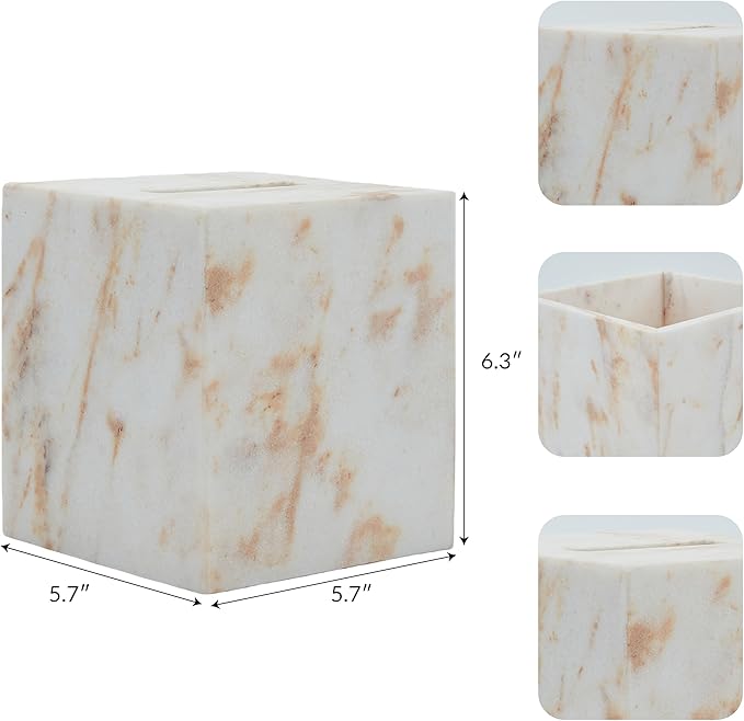 Marble Tissue Box Cover for Bathroom, White with Gold Texture Marble Facial Tissue Holder, Rectangular Toilet Paper Holder Case, Elegant Home Decorative for Vanity, Bedroom, Living Room, Office