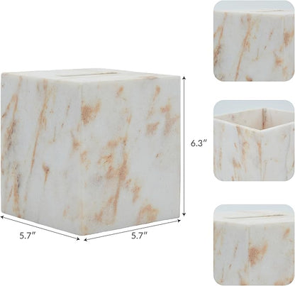 Marble Tissue Box Cover for Bathroom, White with Gold Texture Marble Facial Tissue Holder, Rectangular Toilet Paper Holder Case, Elegant Home Decorative for Vanity, Bedroom, Living Room, Office