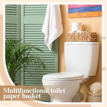 3 Pack Water Hyacinth Toilet Paper Basket for Organizing Scalloped Edge Wicker Basket with Handles Toilet Tank Paper Holder Storage for Bathroom Bedroom Countertop Shelf Decor(Natural Color)