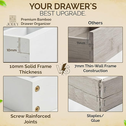 Bamboo Kitchen Utensil Drawer Organizer for Silverware | 100% Natural Expandable 14-20 Inch Kitchen Drawer Organizers for Utensils | Non-Slip Base | Screwed Joints for Long-Lasting Durability