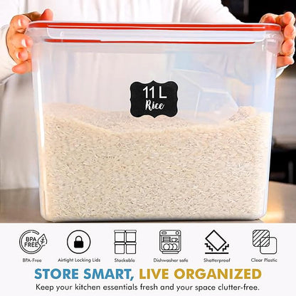 Shazo 2 PC (11L | 372 oz) Flour Sugar Storage Containers with Easy Carry Handle - Plastic Extra Large Food Storage Containers with Lids for Rice Cereal, BPA Free & Airtight Kitchen Pantry Organization