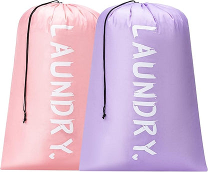 2 Pack 28" x 40"Travel Laundry Bag, Machine Washable Dirty Clothes Organizer with Drawstring,Large Enough to Hold 4 Loads of Laundry, Easy Fit a Laundry Hamper or Basket Travel Essentials
