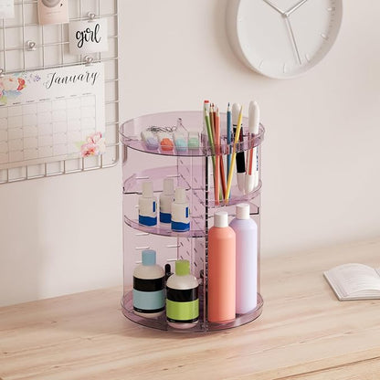 Rotating Makeup Organizer, DIY 8 Adjustable Layers Spinning Skincare Storage, Cosmetic Display Case with Brush Holder and Perfume Tray, Multi-Function Vanity Bathroom Countertop Organizer Clear Purple