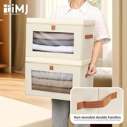 DIMJ Storage Bins with Lids - 6 Pack Fabric Closet Organizer with Window & Handles, Collapsible Decorative Storage Boxes for Shelves Under Bed, Books Clothes Blankets Sweaters Organization