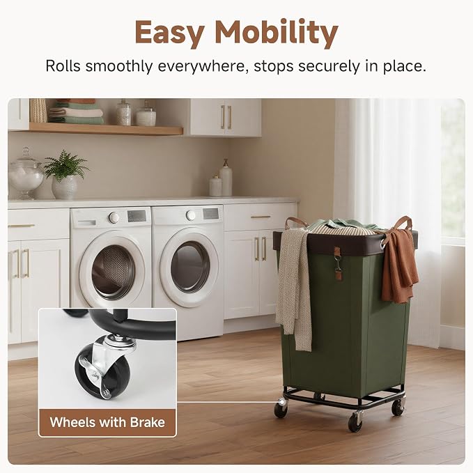 StorageWorks 160L Laundry Basket with Wheels, Large Rolling Hampers for Clothing Organizer, Dirty Clothes Basket for Hotel, Home, Closet, Dorm, Green