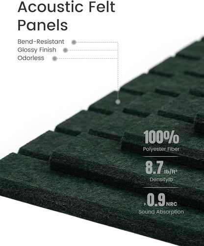 Fluxynara Felt Bulletin Board Tiles -28"x18" with 40 Adhesive Tabs, Cork Board Alternative for Office Decor, Push Pin Board Wall Organizer 6-Pack (Pine Green)