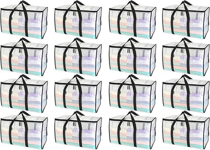 BALEINE 16-Pack Oversized Moving Bags with Reinforced Handles, Heavy-Duty Storage Tote for Clothes, Moving Supplies (Clear, 16-Pack)
