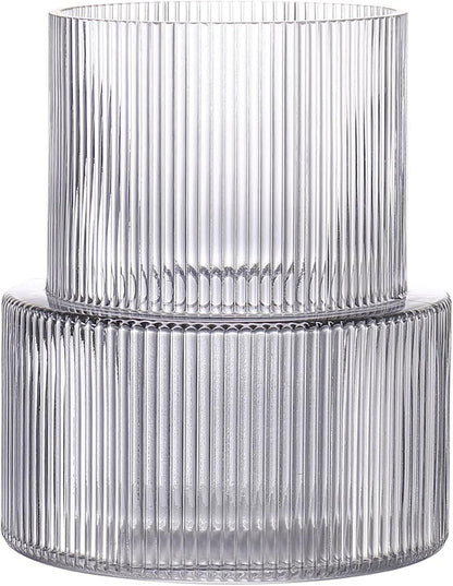 Black Glass Vase, Ribbed Glass Vase for Tulips, Flower Vases for Bouquet, Black Modern Vases for Living Room, Dining Table, Entryway, Mantle, Shelf, Wedding, Office, 7.5 Inches