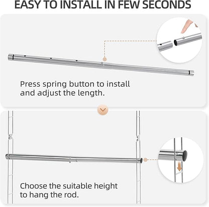 STORAGE MANIAC Hanging Closet Rod, Adjustable Width and Height Closet Hanging Organizer, Space-Saving Clothes Hanging Bar, Closet Extender Hanging Rod Double Closet Hanging Rod, 2 Pack Chrome