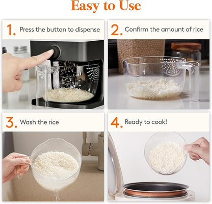 Lifewit 2 Pack Rice Dispenser 25 Lbs(11.3kg), Rice Storage Container Sealed Moisture Proof with Measuring Cup for Kitchen Pantry Household, BPA-Free, Black