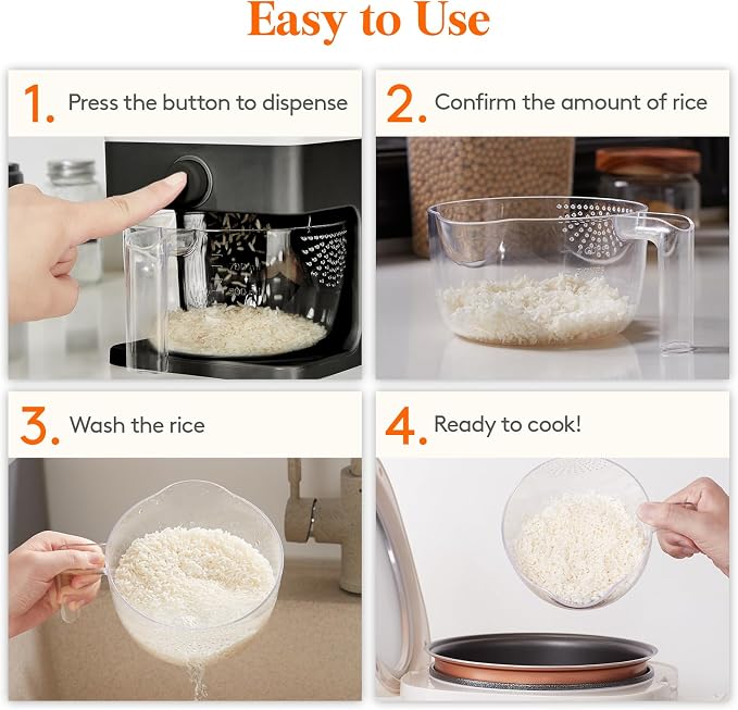 Lifewit Rice Dispenser 25 Lbs(11.3kg), Rice Storage Container Sealed Moisture Proof with Measuring Cup for Kitchen Pantry Household, BPA-Free, 1 Pack Black