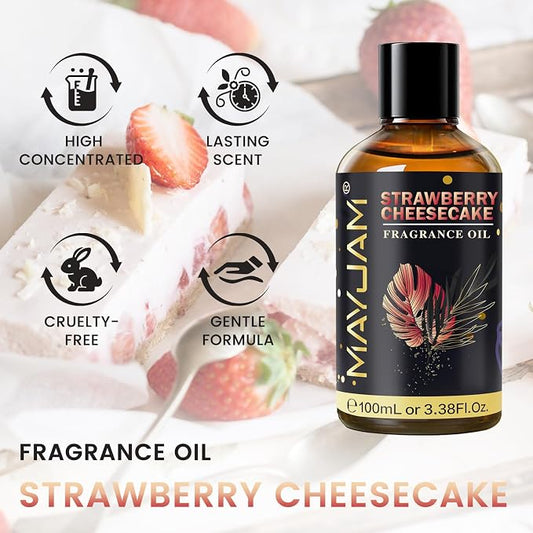 Strawberry Cheesecake Fragrance Oil Essential Oil, MAYJAM 3.38FL.OZ Strawberry Cheesecake Oil for Diffusers for Home, Long Lasting Scented Oils for Soap Candle Making - 100ML
