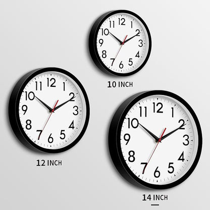 DAXSMY 14 Inch Wall Clock Large Battery Operated Big Silent Non Ticking Analog Clock Decorative for Living Room Office Kitchen Outdoor Classroom Bedroom Bathroom School(Black)