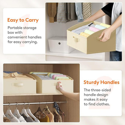 Lifewit Trapezoid Closet Storage Bins for Shelf, 6 Packs Non-woven Closet Organizer Baskets with Handles, Foldable Clothes Containers Boxes for Clothing, Book, Purse, 19L, Large, Beige