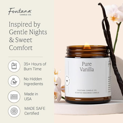 Fontana Candle Co Wood Wick Beeswax Jar Candles, Pure Vanilla - Made with Coconut Oil & Pure Essential Oils – Clean Burn, Long Lasting and Non-Toxic Candles for Home & Room Decor