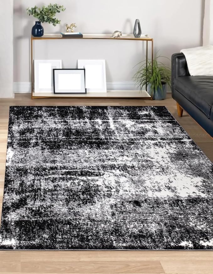 Keen Home Design Area Rugs - 48"x72" Non-Shedding, Thick Pile Abstract Rugs for Kitchen, Living Room, Bedroom, Dining Room, Entryway - Size: 4' x 6', Abstract Black