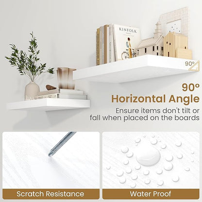Fun Memories 48 Inch Floating Shelves in White, 9.3 Inch Deep Wall Shelves for Bathroom, Living Room, Bedroom, Kitchen, Deep Long Shelf Wall Mounted 1 Pack Shelf for Books, Decor