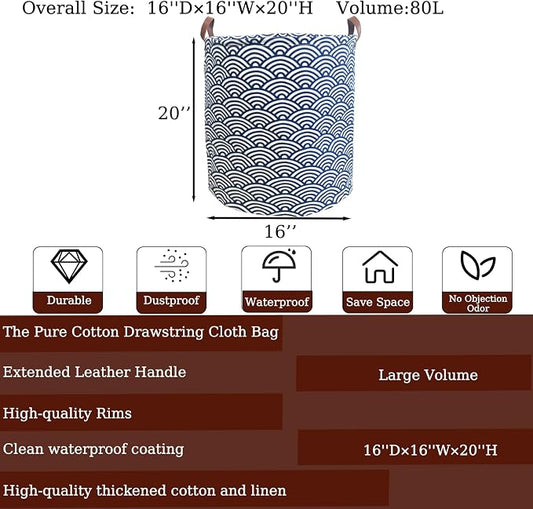 Waterproof Laundry Hamper Collapsible Laundry Basket Leather Handle Laundry Bag Large Clothes Storage Toy Organization for Bathroom Bedroom Laundryroom College Dorms (951-Satisfied laundry hampers)