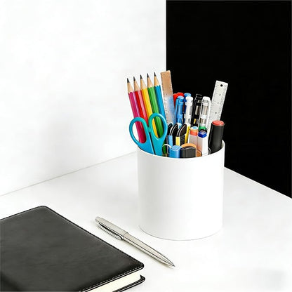 Yieach 360 Rotating Acrylic White Pen Holders and Pencil Cups for Desk,Small Cute Desk Organizers Accessories and Makeup Brush Holder,Spinning Pencil Caddy School Supplies Organizer for Teacher,1PCS