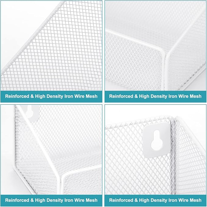 Rtteri 2 Sets Bedside Shelf Caddy Metal Hanging Storage Basket Organizer with 10 Pair 5 Different Size Hooks for Dorm Bunk Bed Bedroom for Magazine Phone Drinks(White)