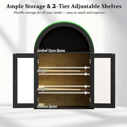 BREEZEHEAT Bathroom Medicine Cabinet Wall Mount-Over The Toilet Storage Cabinet-Arched Wall Cabinet with Glass Doors & Adjustable Shelves, Wood Cabinet for Laundry Room, Kitchen, Living Room, Black