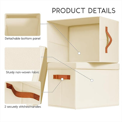 Homsorout Storage Bins with Lids - Large Fabric Closet Bins with Lid, 6 Pack Clothes Organizers and Storage, Collapsible Stackable Cube Basket for Home, Office, Dorm, Beige