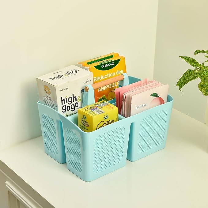 ALINK Portable Shower Caddy Basket with Compartments, Plastic Divided Cleaning Caddy Organizer Storage Tote with Handle for Bathroom, College, Dorm Room Essentials, Pink