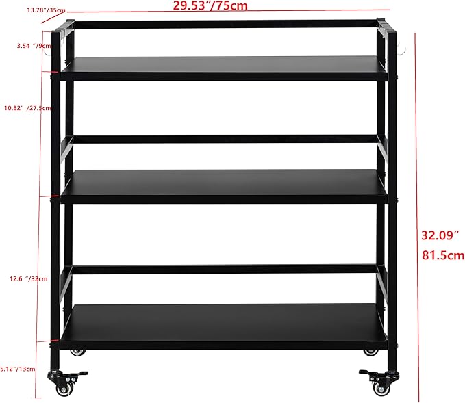 WHUANGKAKAMetal Storage Shelves,Garage Storage Shelving,Standing Storage Shelf,Black Metal Storage Rack,3 Tier Metal Shelving,Move Storage Shelf,Shelving Unit Organizer.