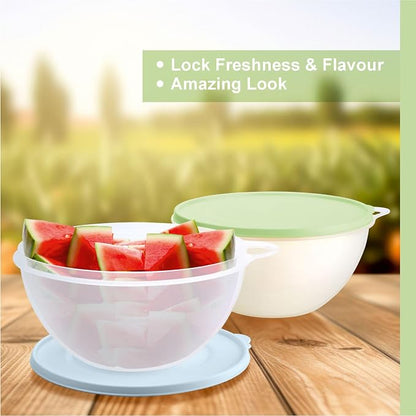 SIGNORA WARE Large Food Storage Containers with Lids Set of 2 – Durable Food Containers with Lids Airtight – Food Grade Non-BPA Plastic Salad Bowl with Lid Leftover Containers – Nestable Design