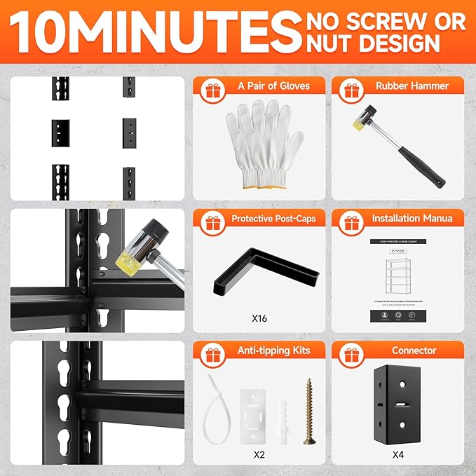 cynnda 5 Tier 60”D X 24”W X 78”H Garage Shelves Heavy Duty 3000LBS Adjustable Metal Storage Shelves for Garages Shops and Basements (Black)