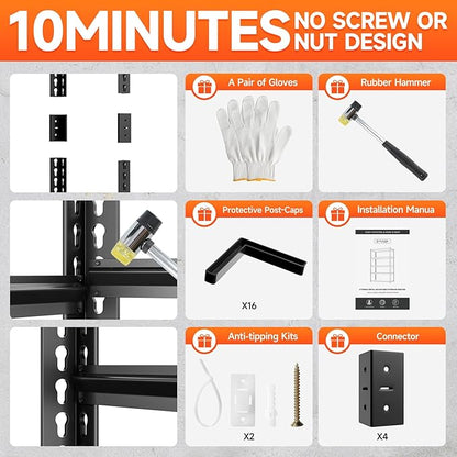 cynnda 5 Tier 60”D X 24”W X 78”H Garage Shelves Heavy Duty 3000LBS Adjustable Metal Storage Shelves for Garages Shops and Basements (Black)
