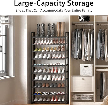 Shoe Rack, 10-Tier Metal Shoe Organizer, Tall Shoe Rack for Closet,entryway,Garage, with Adjustable Flat or Angled Shelves, 42-50 Pairs,Shoes that can accommodate The Whole Family.