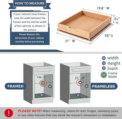 Pull Out Cabinet Drawers - 6x2 Size Options (12-23'W,18-21'D), Pre-Assembled with Soft Close Slides, Solid Beechwood, Easy Installation(21'W x 18'D)